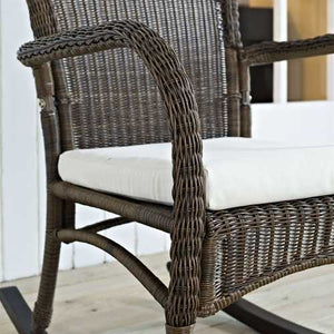 Indoor/Outdoor Patio Porch Mocha Wicker Rocking Chair with Beige Cushion