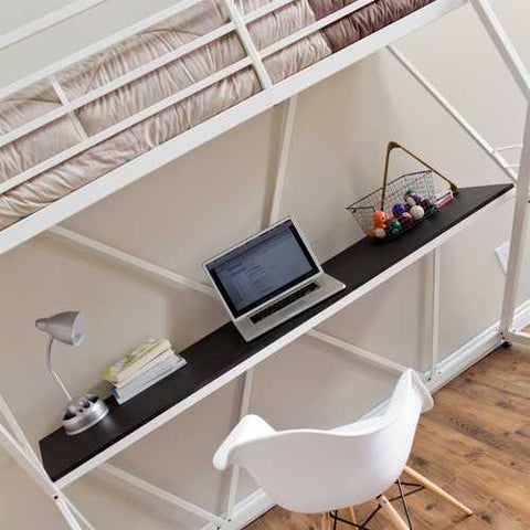 Image of Modern Twin size Bunk Bed Loft with Desk in White Metal Finish