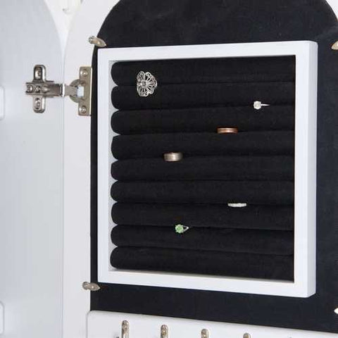 Image of Wall Mounted Jewelry Cabinet Mirror Armoire with Gloss White Scrolling Border