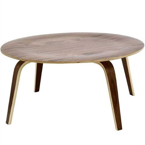 Image of Modern Molded Plywood Mid-Century Style Coffee Table in Walnut Wood Finish