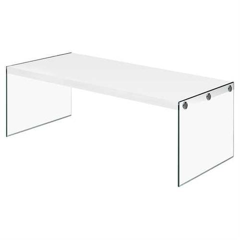 Image of White Modern Rectangular Coffee Table with Tempered Glass Legs