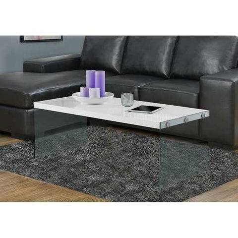 Image of White Modern Rectangular Coffee Table with Tempered Glass Legs