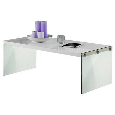 Image of White Modern Rectangular Coffee Table with Tempered Glass Legs