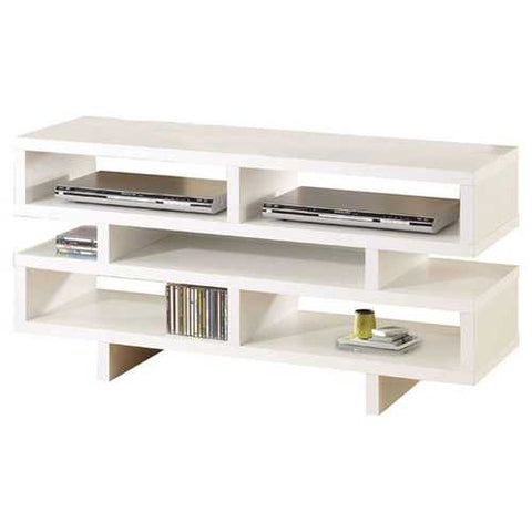 Image of Modern Style Living Room TV Stand in White Wood Finish