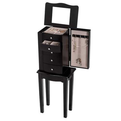 Image of Black Wood 5-Drawer Jewelry Chest Storage Chest Cabinet with Mirror