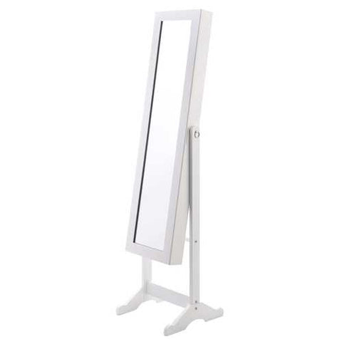 Image of White Wood Jewelry Storage Cabinet Freestanding Floor Mirror