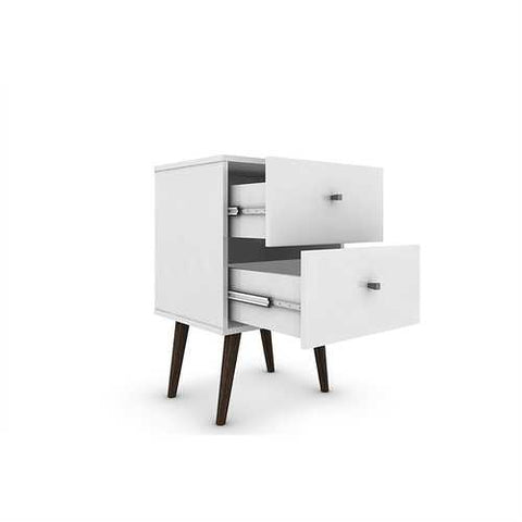 Image of White Modern Mid-Century Style 2-Drawer Side Table Nightstand