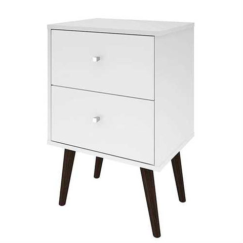 Image of White Modern Mid-Century Style 2-Drawer Side Table Nightstand