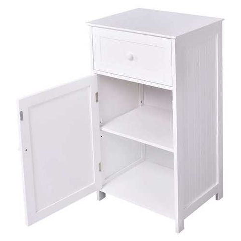 Image of White Wood Bathroom Storage Floor Cabinet with Water Resistant Finish