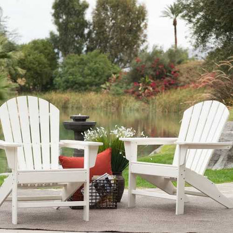 Image of Outdoor Weather Resistant Patio Deck Garden Adirondack Chair in White Resin