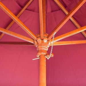 Commercial Grade 9-Ft Wood Market Umbrella with Burgundy Red Sunbrella Canopy