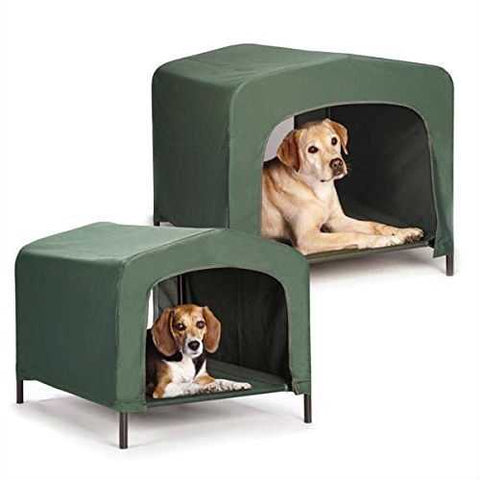 Image of Portable Outdoor Dog House Elevated Covered  Doggy Cot Water-Resistant in Green