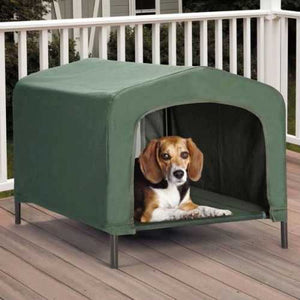 Portable Outdoor Dog House Elevated Covered  Doggy Cot Water-Resistant in Green