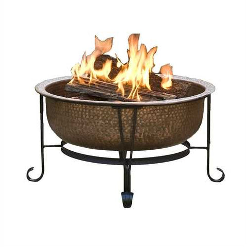 Image of Hammered Copper Fire Pit with Heavy Duty Spark Guard Cover and Stand