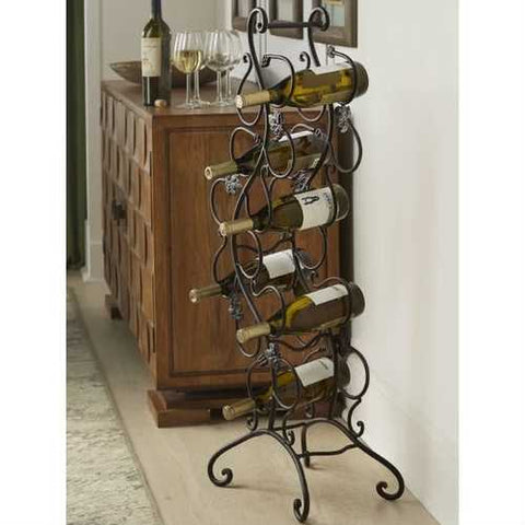 Image of Wrought Iron 12-Bottle Wine Rack with Grape Leaves Vines Design