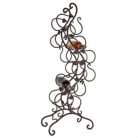 Image of Wrought Iron 12-Bottle Wine Rack with Grape Leaves Vines Design