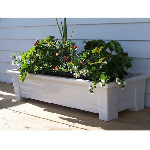 Image of Lightweight Durable Plastic Resin Rectangular Garden Planter in White