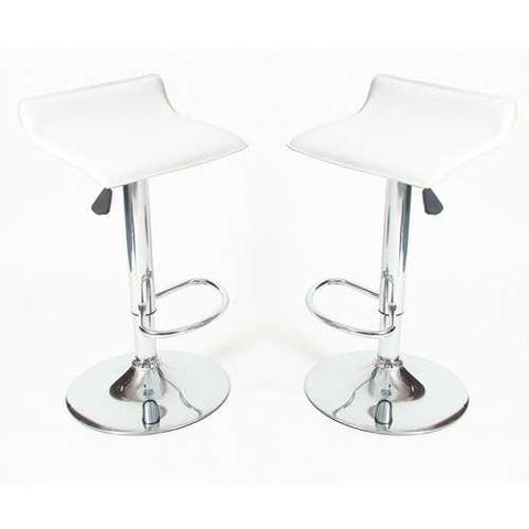 Image of Set of 2 - Modern Chrome Air Lift Swivel Bar Stool with White Seat