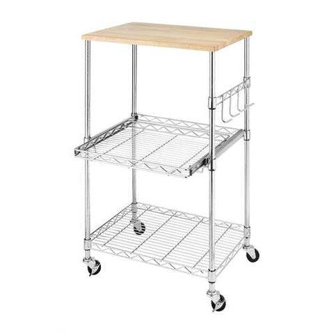 Image of Sturdy Metal Kitchen Microwave Cart with Adjustable Shelves and Locking Wheels