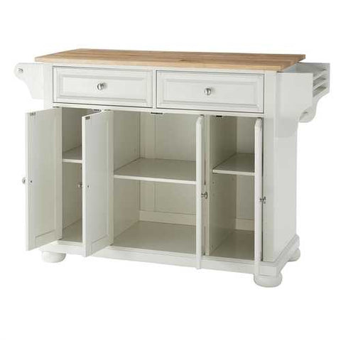 Image of White Kitchen Island Storage Cabinet with Solid Wood Top