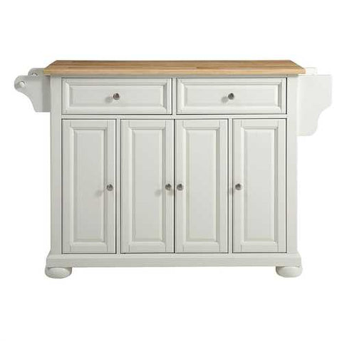 Image of White Kitchen Island Storage Cabinet with Solid Wood Top