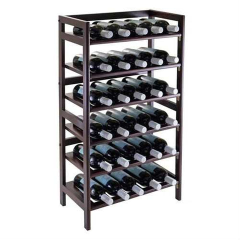 Image of 34-Bottle Wine Rack in Dark Brown Walnut Wood Finish