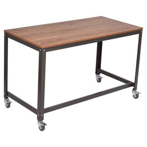 Industrial Modern Steel Frame Wood Top Computer Desk with Locking Wheels