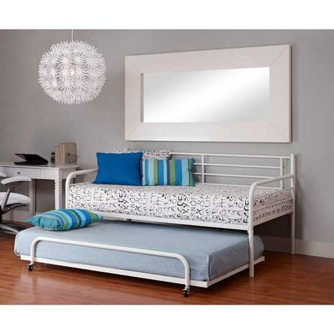 Image of Twin size Roll Out Trundle Bed Frame in White Metal