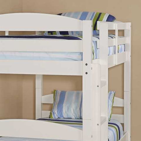 Image of White Wood Twin over Twin Bunk Bed with Ladder and Guardrail