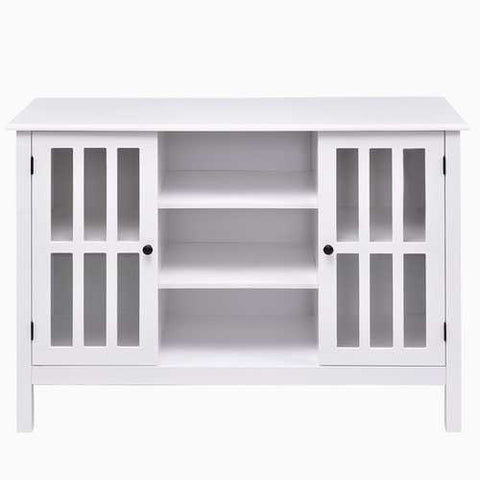 Image of White Wood 43-inch TV Stand with Glass Panel Doors