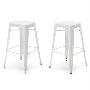 Set of 2 - White Modern Metal Bar Stools