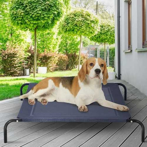 Image of Extra Large Gray Blue Dog Steel Frame Elevated Pet Cot Mat Bed