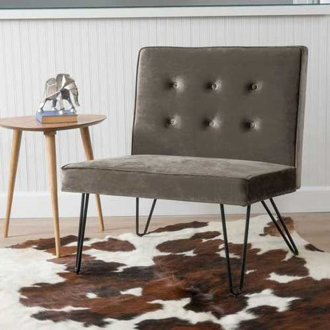 Image of Gray Velvety Soft Upholstered Polyester Accent Chair Black Metal Legs