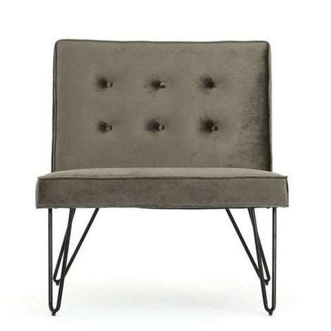 Image of Gray Velvety Soft Upholstered Polyester Accent Chair Black Metal Legs