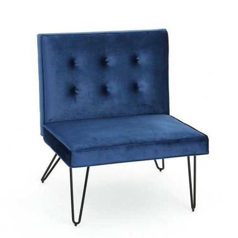 Image of Navy Velvety Soft Upholstered Polyester Accent Chair Black Metal Legs