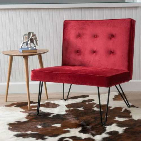 Image of Red Velvety Soft Upholstered Polyester Accent Chair Black Metal Legs