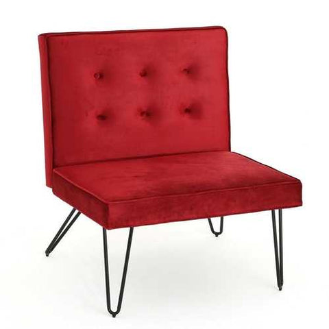 Image of Red Velvety Soft Upholstered Polyester Accent Chair Black Metal Legs