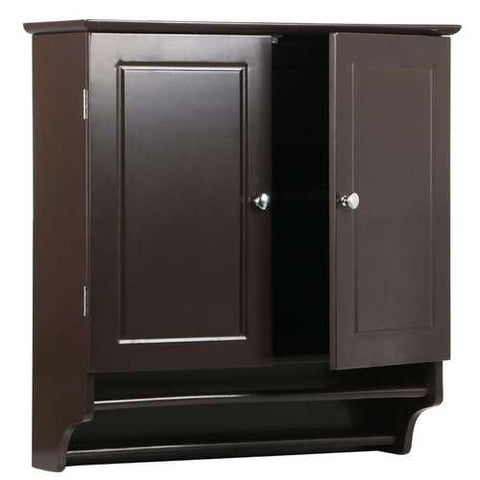 Image of Espresso 2-Door Bathroom Wall Cabinet Cupboard with Towel Bar