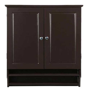 Espresso 2-Door Bathroom Wall Cabinet Cupboard with Towel Bar