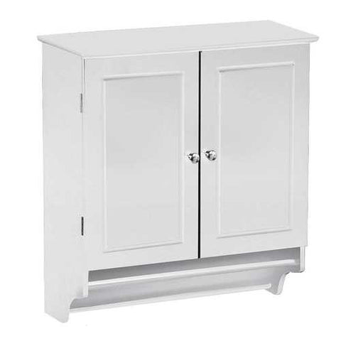 Image of White Bathroom Wall Cabinet with Storage Shelf and Towel Bar