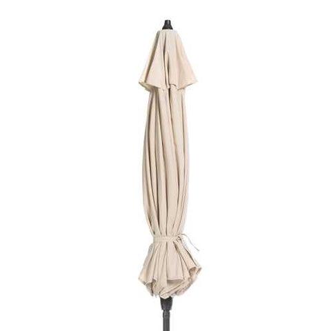 Image of Outdoor 9-Ft Patio Umbrella with Tilt and Crank Lift in Coral Red White Stripe