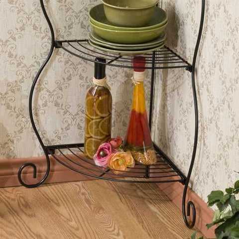 Image of Corner Bakers Rack 5-Tier Shelves with Decorative Metal Scrollwork