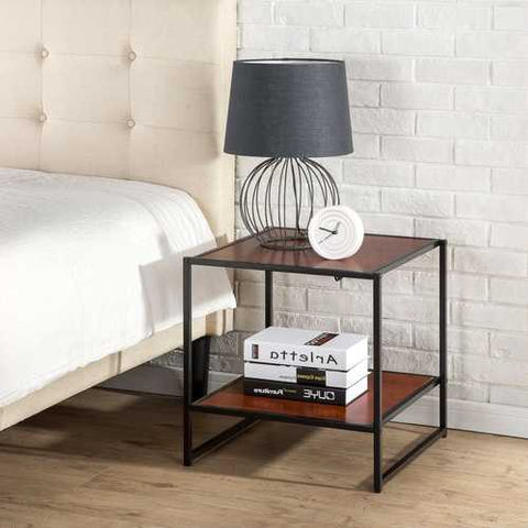 Image of Modern Steel Frame End Table Nightstand in Brown