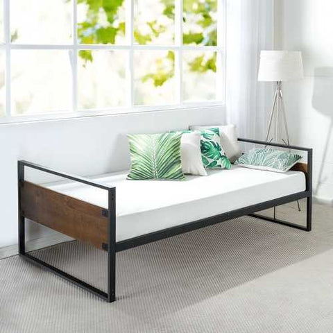 Image of Twin Modern Wood Metal Daybed Frame with Steel Slats