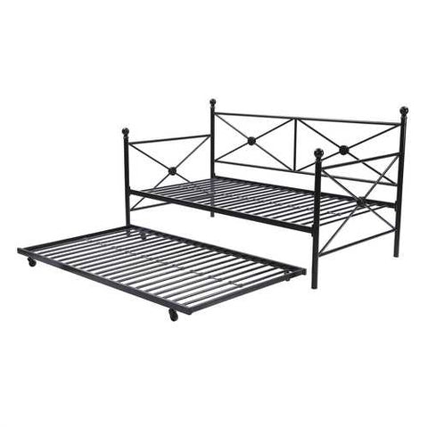 Image of Twin size Contemporary Daybed and Trundle Set in Black Metal Finish