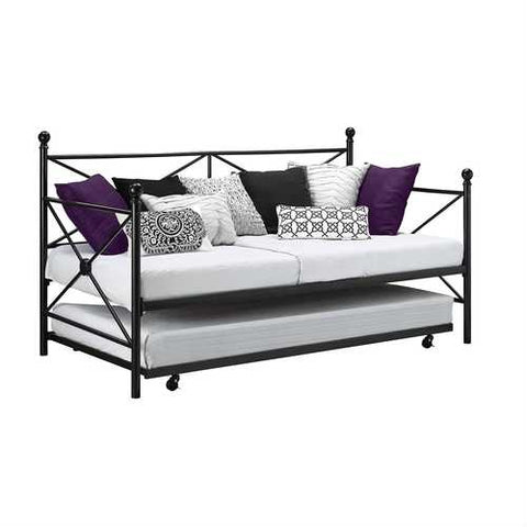 Image of Twin size Contemporary Daybed and Trundle Set in Black Metal Finish