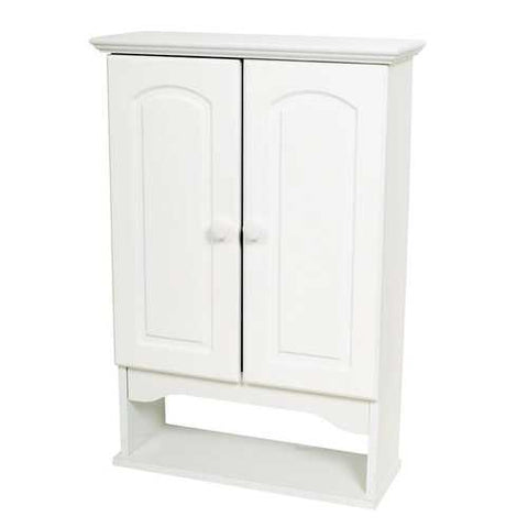 Image of White 2-Door Bathroom Wall Cabinet with Open Storage Shelf