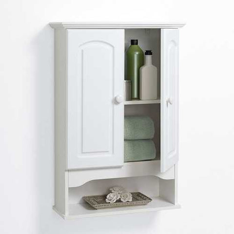 Image of White 2-Door Bathroom Wall Cabinet with Open Storage Shelf