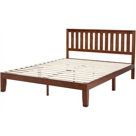 Image of Queen size Mission Style Solid Wood Platform Bed Frame with Headboard in Espresso Finish