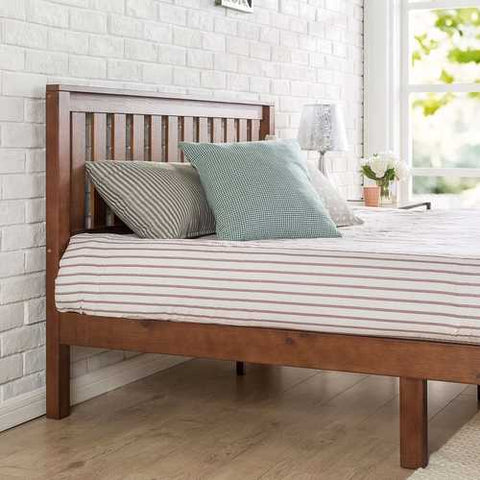 Image of Queen size Mission Style Solid Wood Platform Bed Frame with Headboard in Espresso Finish